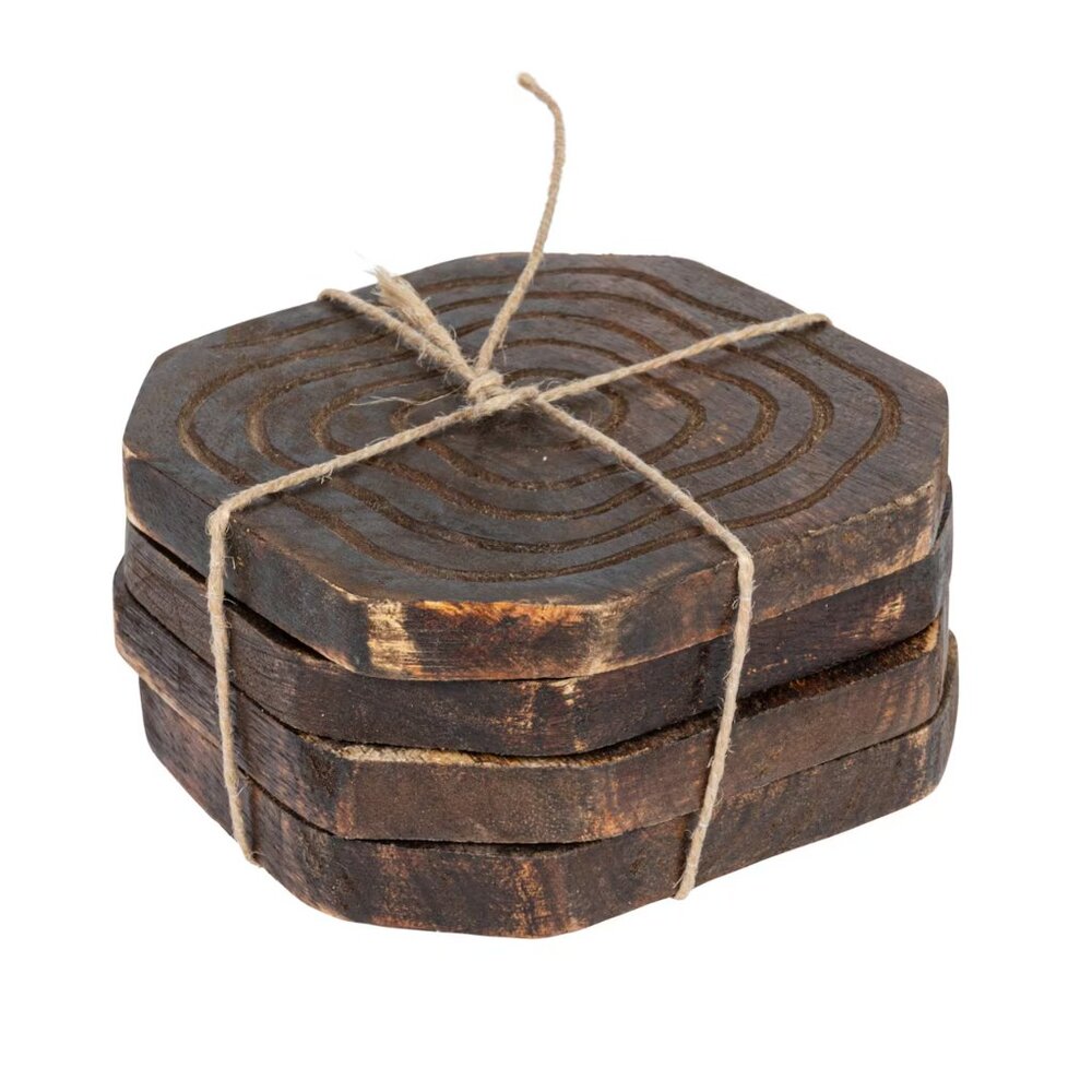 Creative Co-Op 4" Round Hand-Carved Mango Wood Coasters/NWT